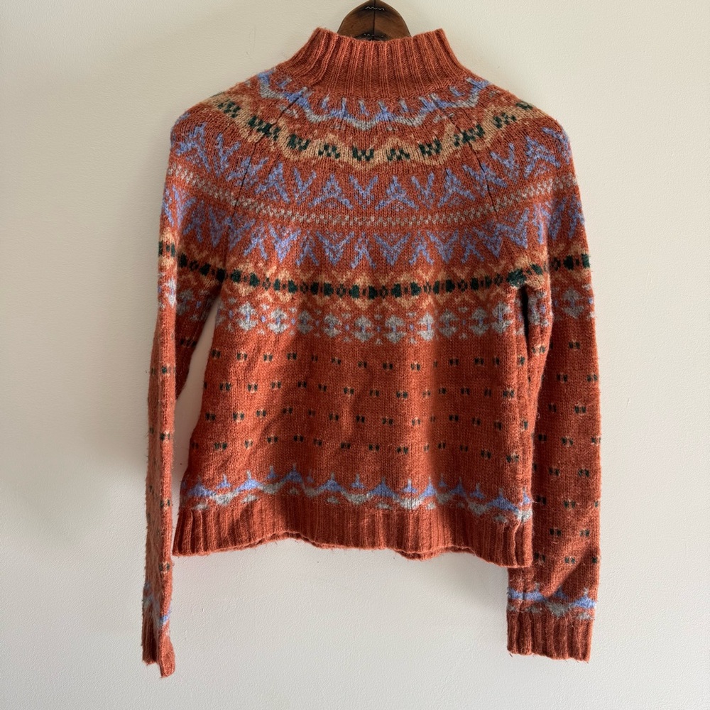 American Eagle Outfitters Orange Patterned Turtleneck Sweater XS - Picture 5 of 5
